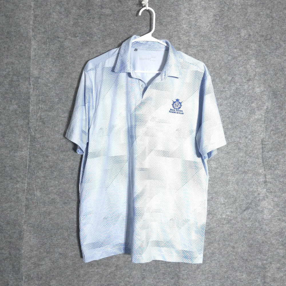 Under Armour Mens HeatGear Polo Shirt Large Blue White Boca Raton Resort & Club